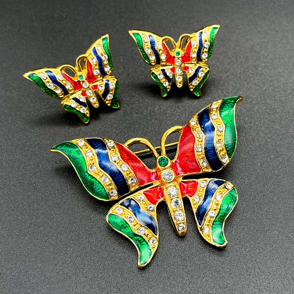 【USA輸入】ヴィンテージ バタフライ エナメル ビジュー ピアス/Vintage Butterfly Enamel Bijou Post Earrings