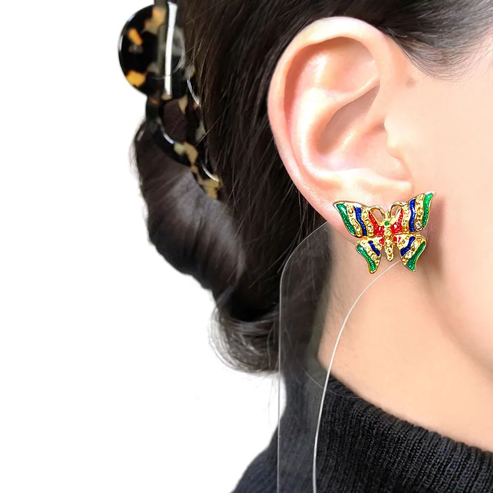 【USA輸入】ヴィンテージ バタフライ エナメル ビジュー ピアス/Vintage Butterfly Enamel Bijou Post Earrings