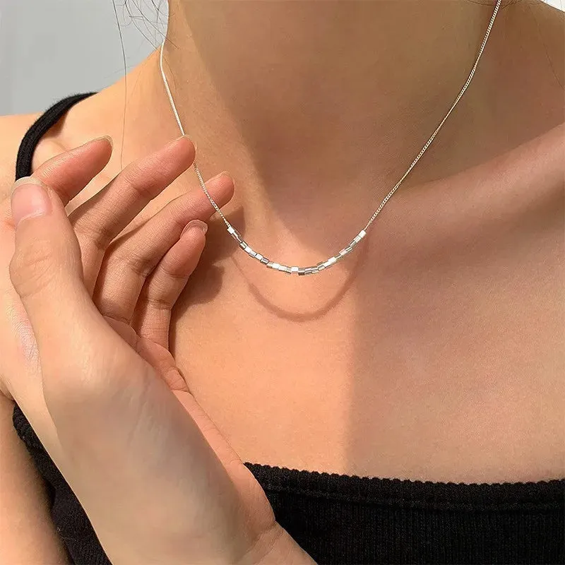 VAIGE 925 Sterling Silver Simple Crystal Pendant Clavicle Chain Necklace with Light Luxury Design and 14k Gold Accents