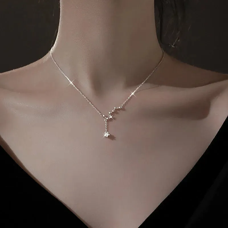 VAIGE 925 Sterling Silver Simple Crystal Pendant Clavicle Chain Necklace with Light Luxury Design and 14k Gold Accents