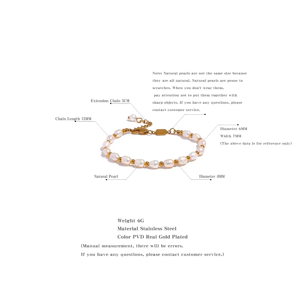 VAIGE Stylish Handmade Freshwater Pearl Bracelet with Waterproof PVD Charms and Stainless Steel Beads