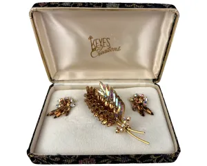 Vintage 1960s Rhinestone Demi Parure by Keyes Creations Brooch & Earrings