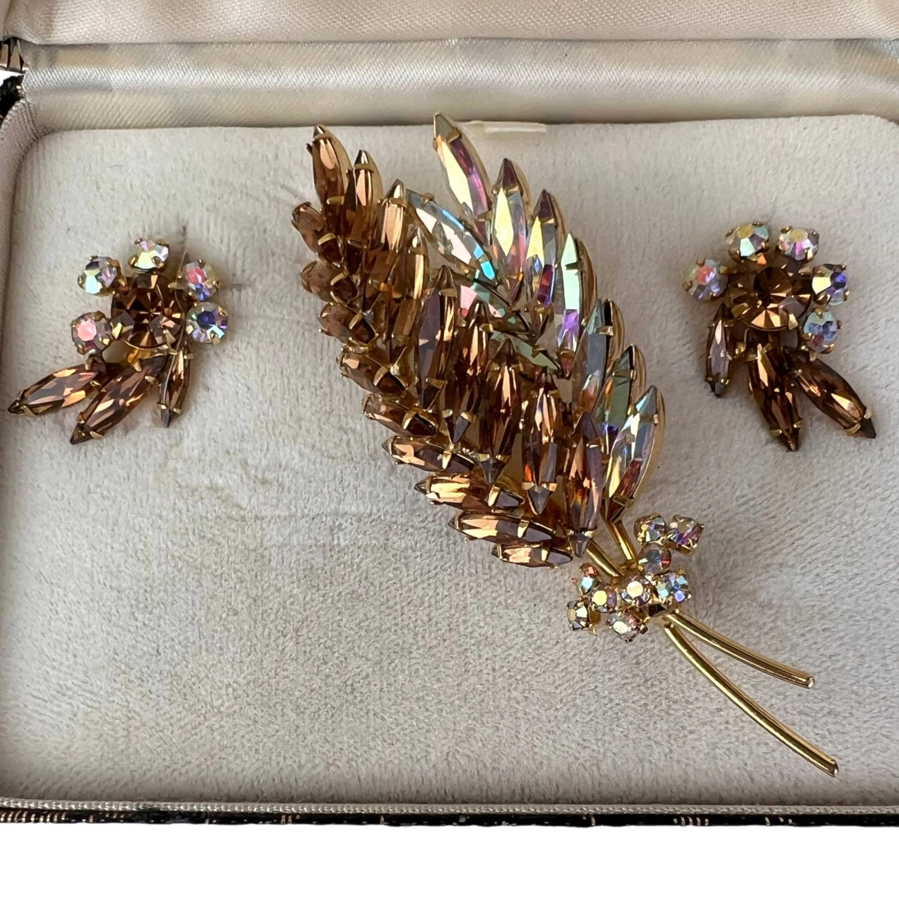 Vintage 1960s Rhinestone Demi Parure by Keyes Creations Brooch & Earrings