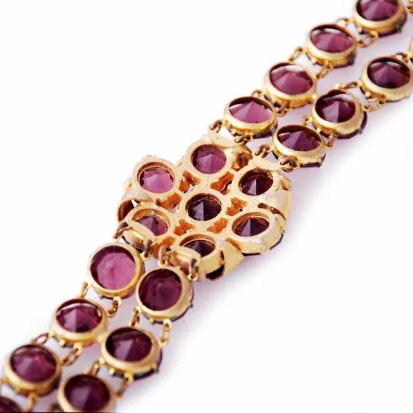 Vintage Amethyst Glass/Brass Bracelet/Brooch 1940S Revival