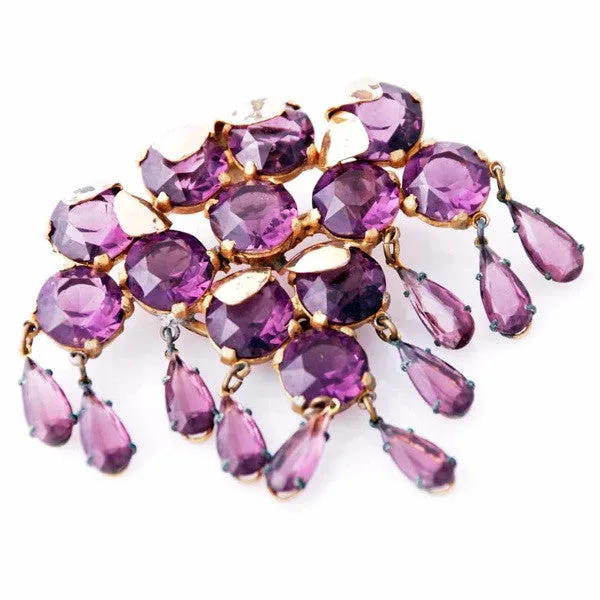 Vintage Amethyst Glass/Brass Bracelet/Brooch 1940S Revival