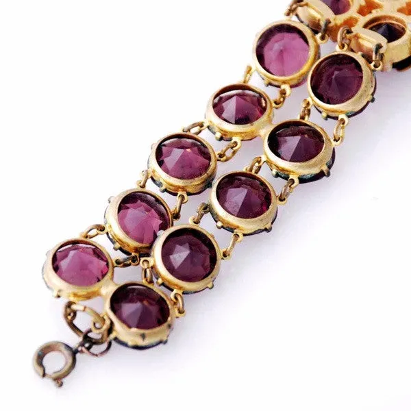 Vintage Amethyst Glass/Brass Bracelet/Brooch 1940S Revival