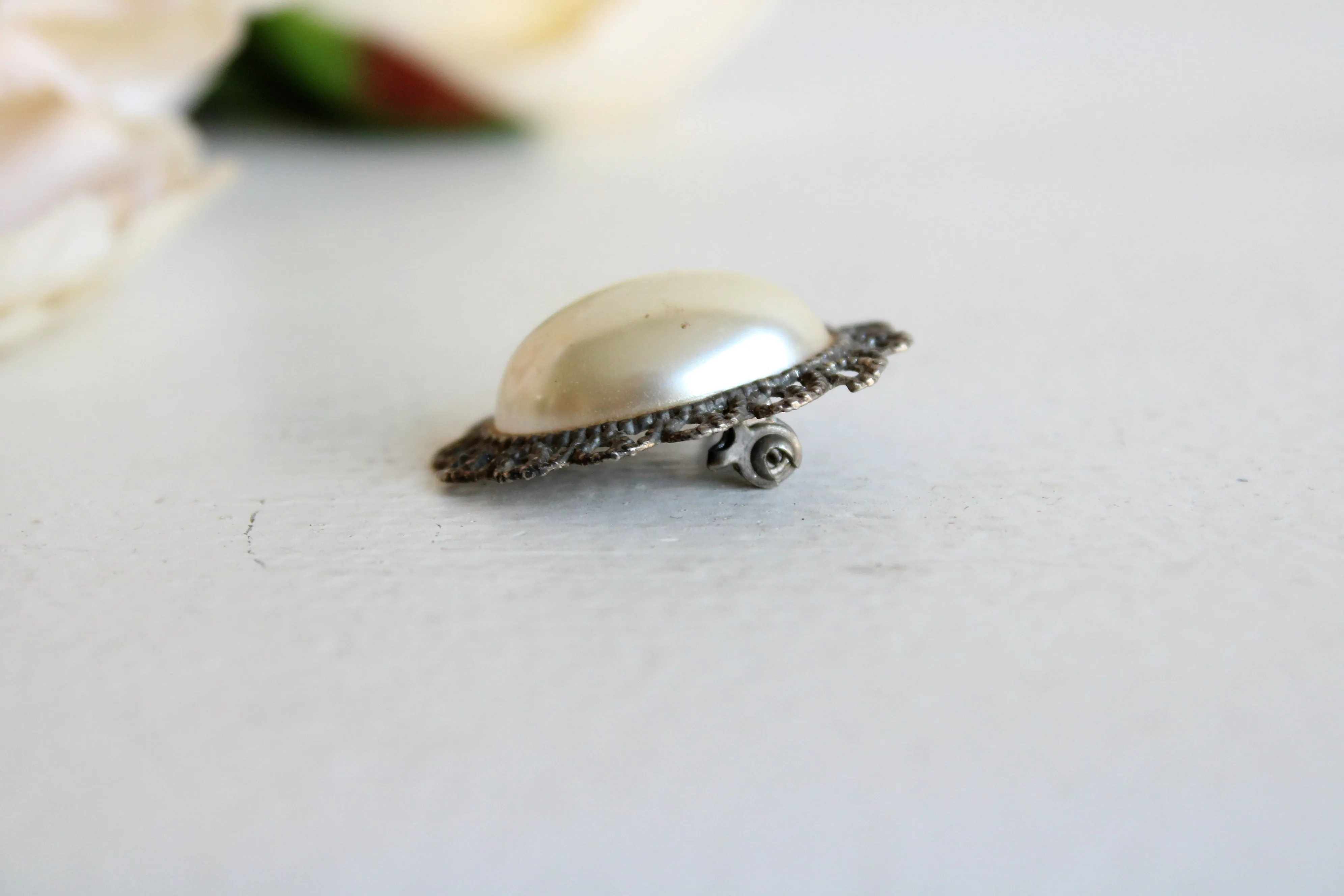 Vintage Faux Pearl Cameo Brooch