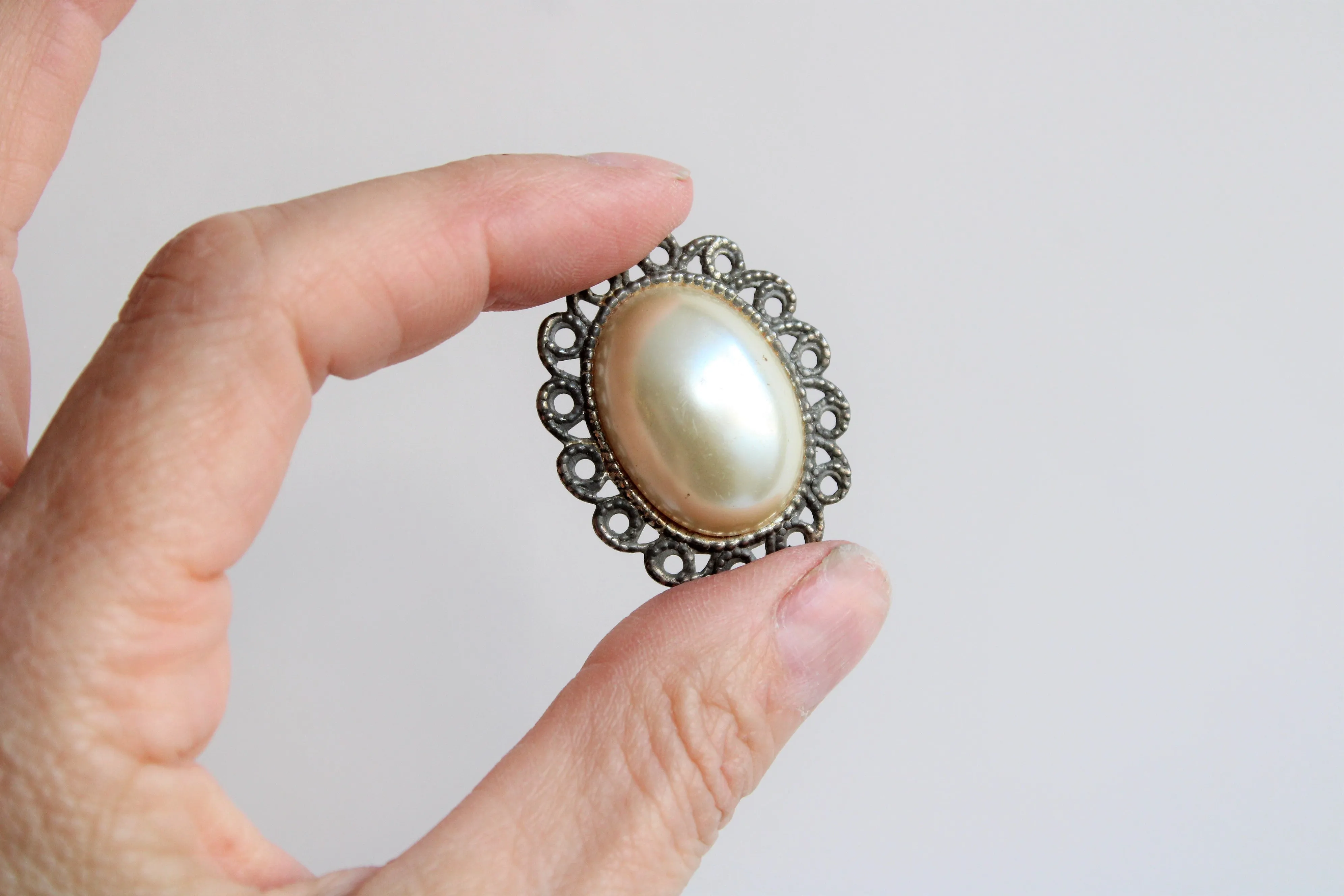 Vintage Faux Pearl Cameo Brooch