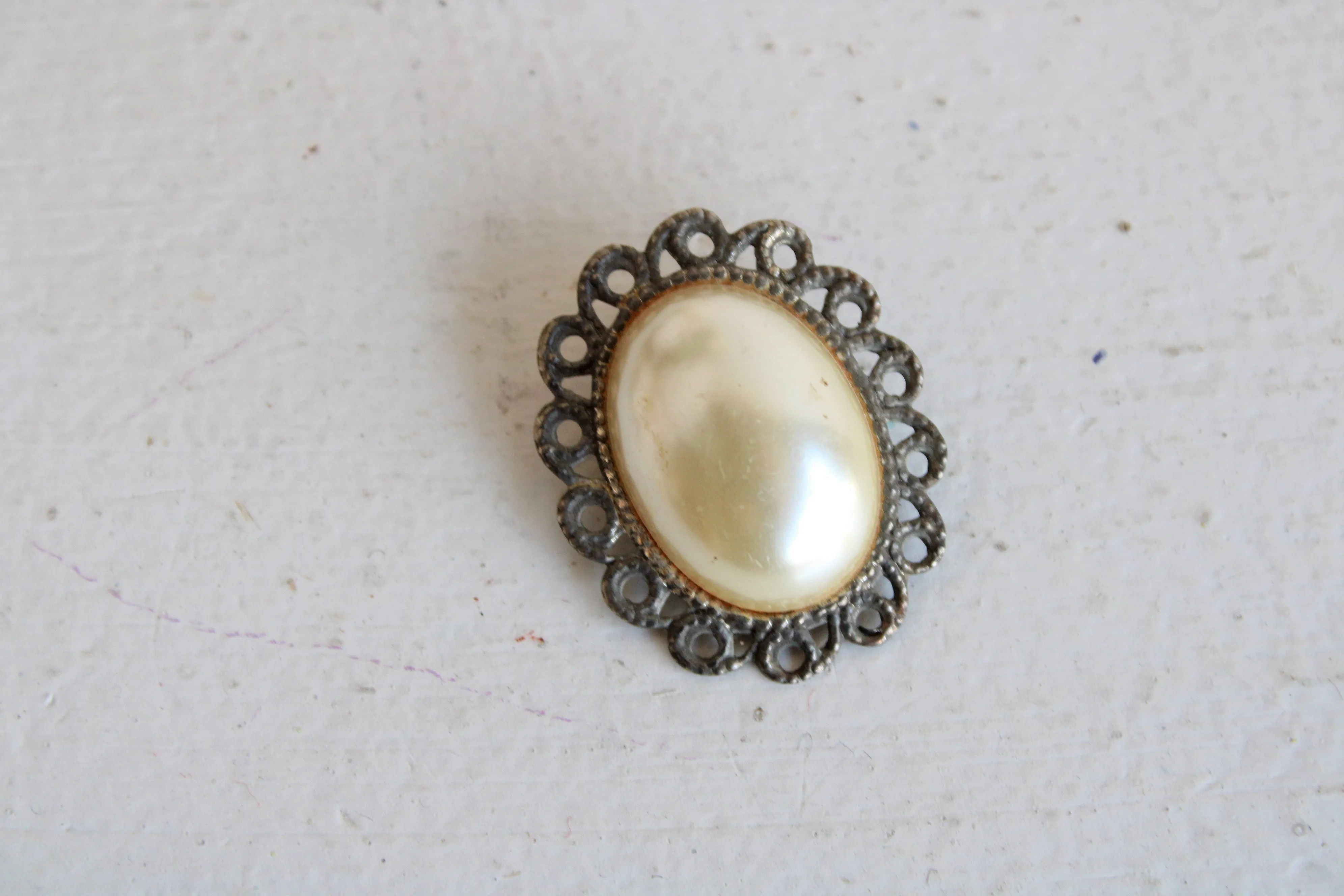 Vintage Faux Pearl Cameo Brooch