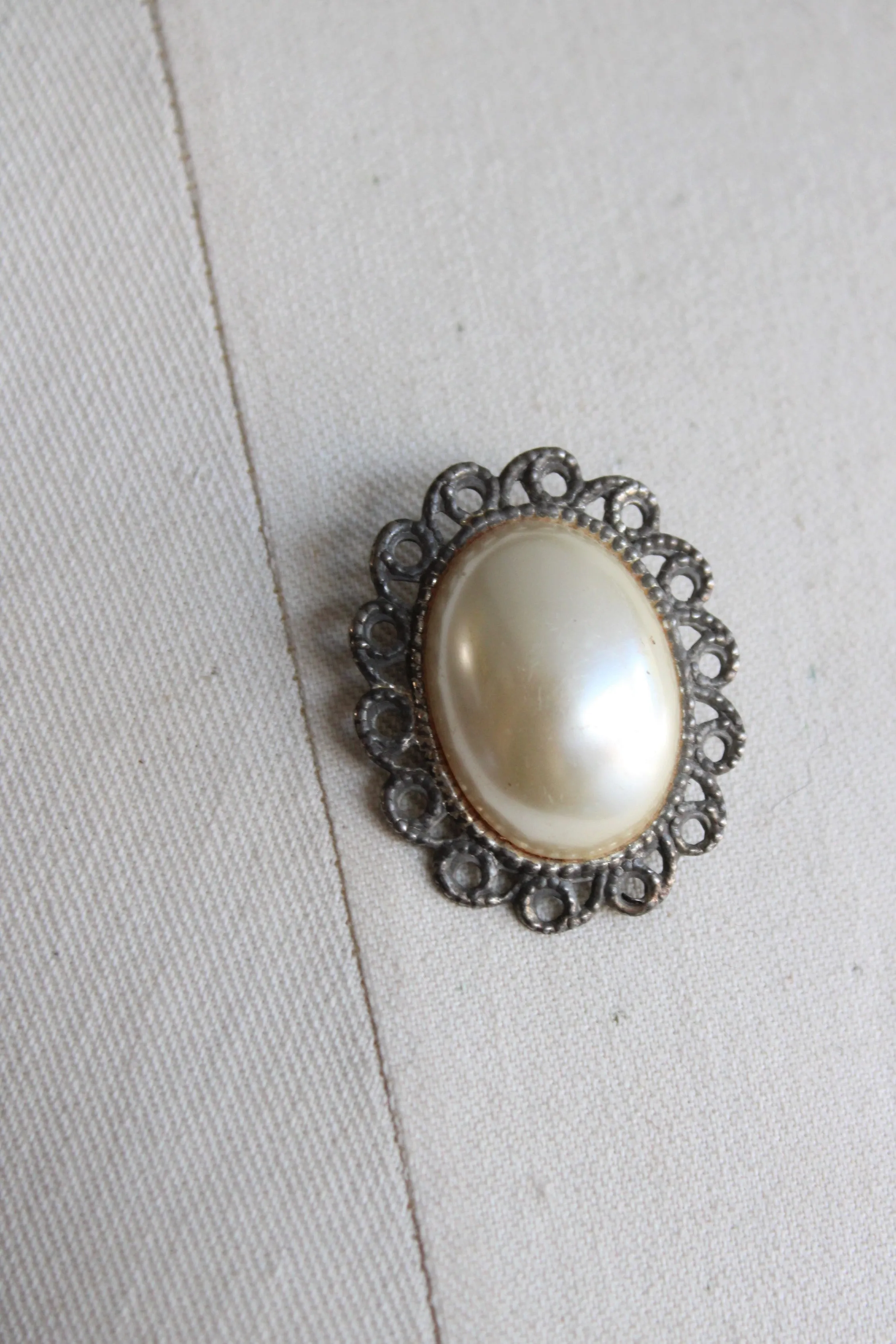 Vintage Faux Pearl Cameo Brooch