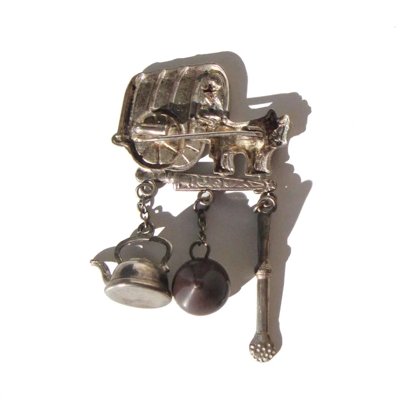 Vintage Gaucho Silver Chatelaine Pin Yerba Mate Charm Brooch