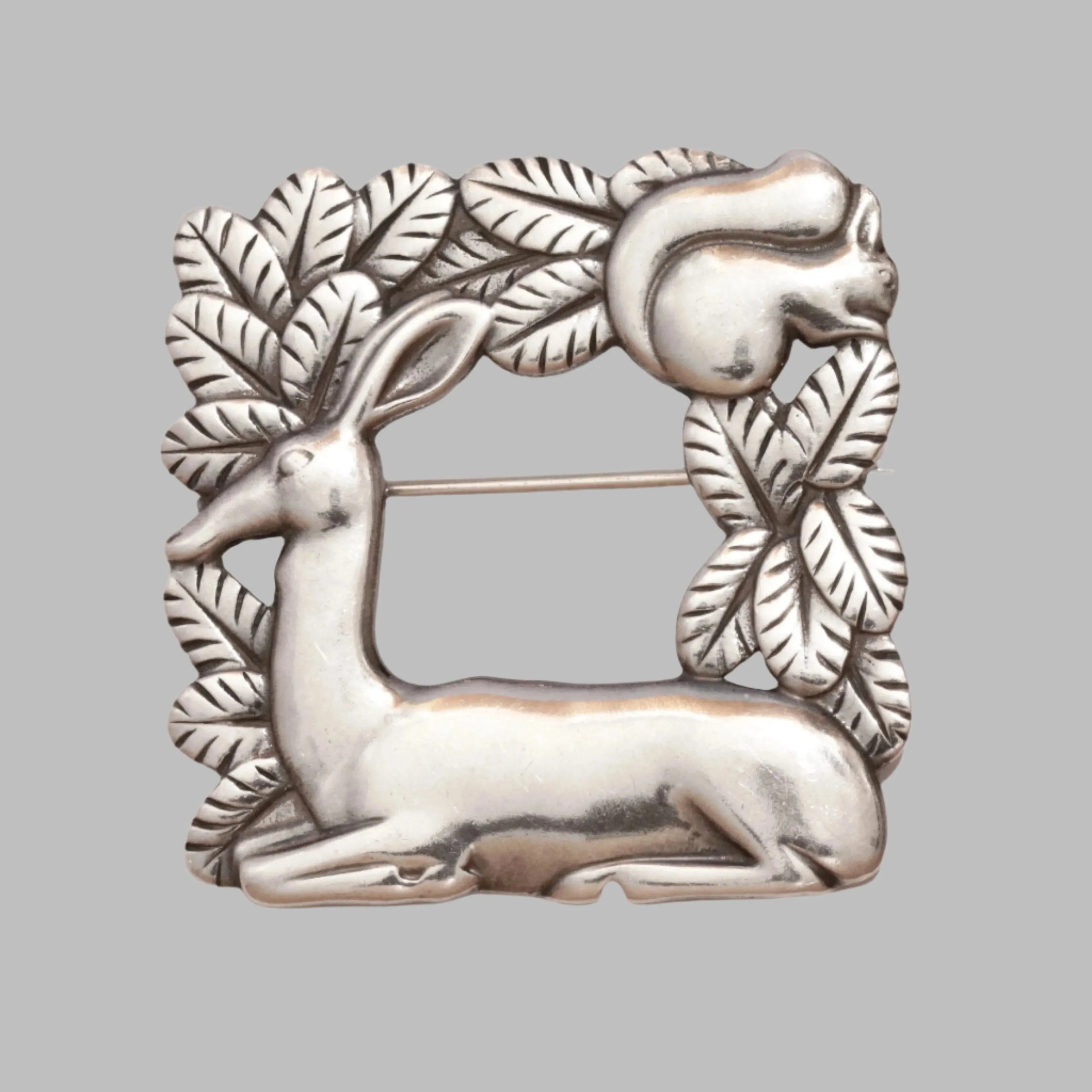 Vintage Georg Jensen Jewelry | Arno Malinowski Deer and Squirrel Brooch 318 Denmark