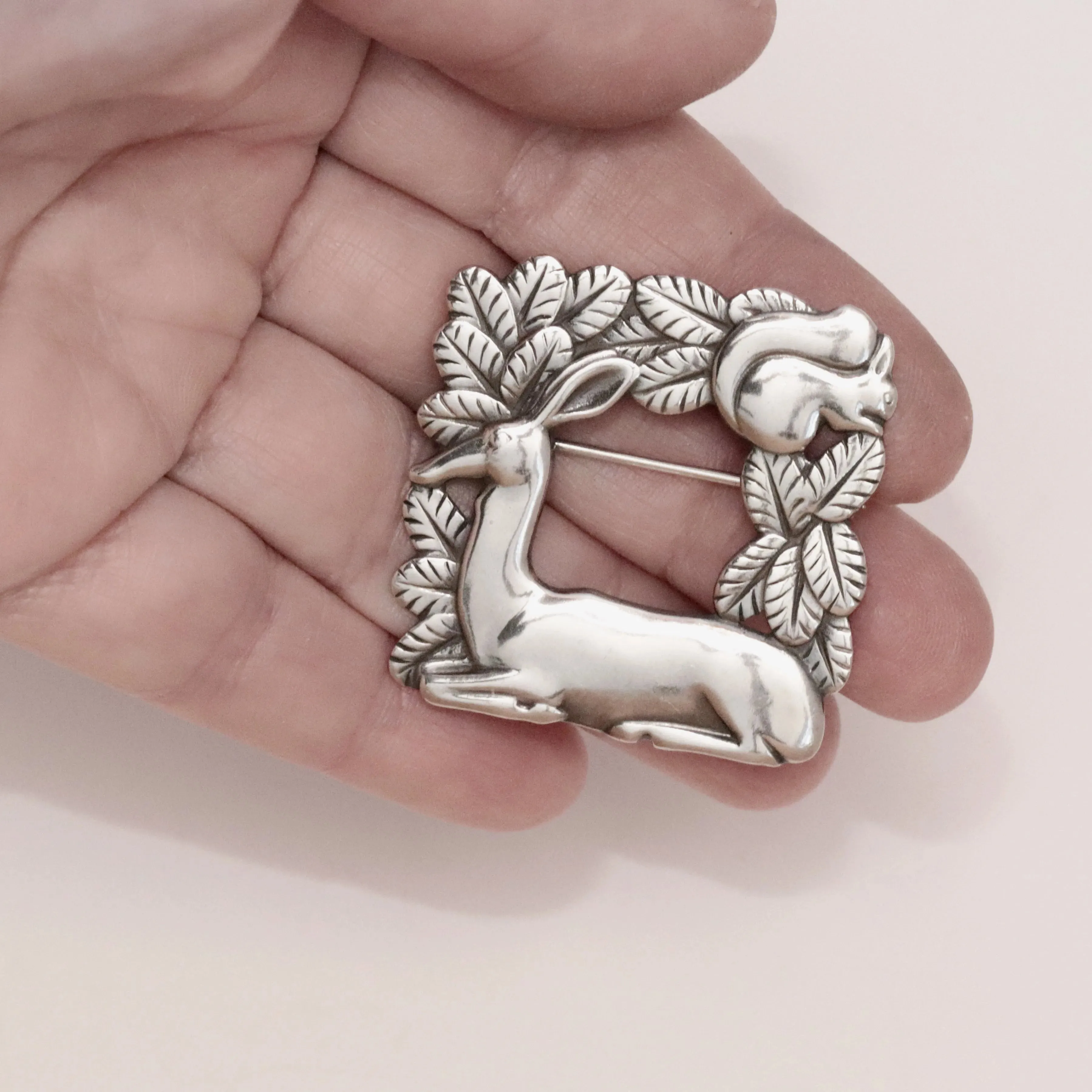 Vintage Georg Jensen Jewelry | Arno Malinowski Deer and Squirrel Brooch 318 Denmark