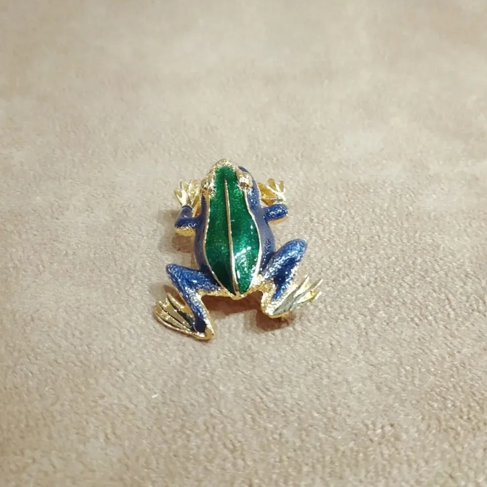 Vintage green and blue enamel Frog brooch