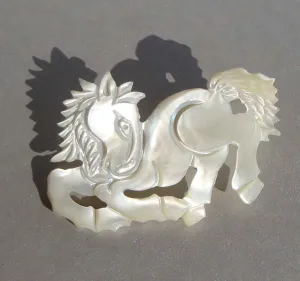 Vintage Horse Brooch Carved Mother of Pearl Pin