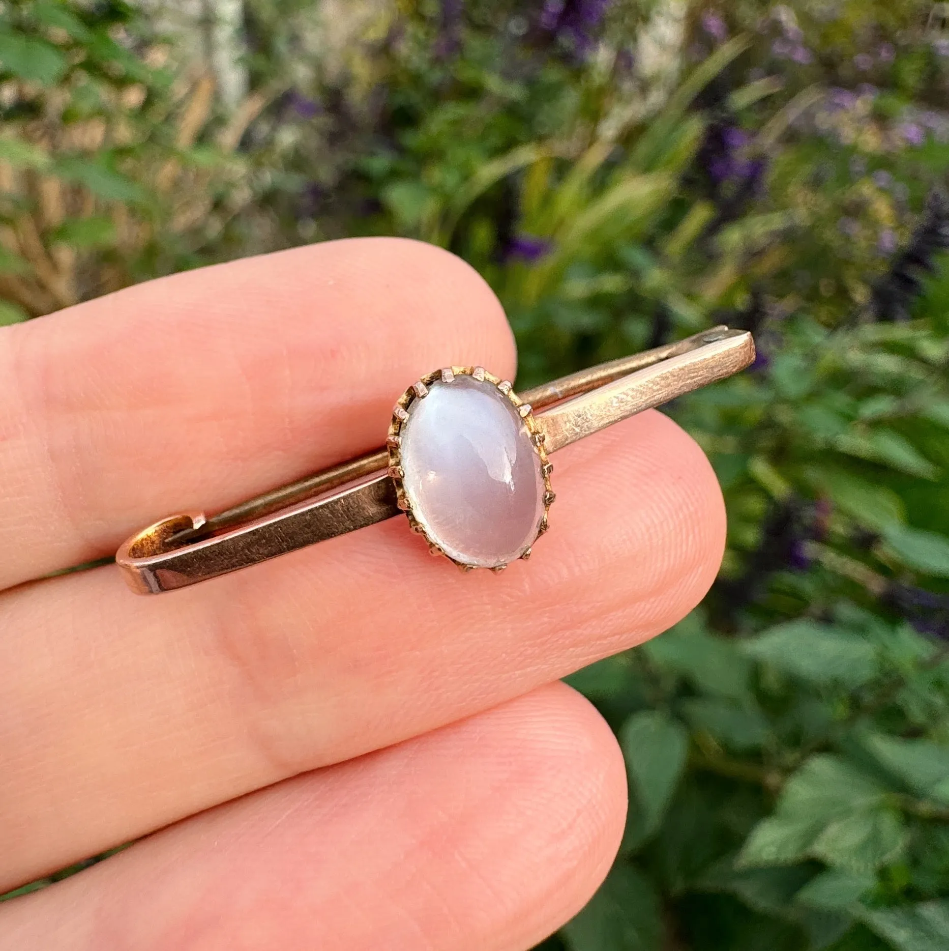 Vintage Mid Century Rose Gold Moonstone Bar Brooch