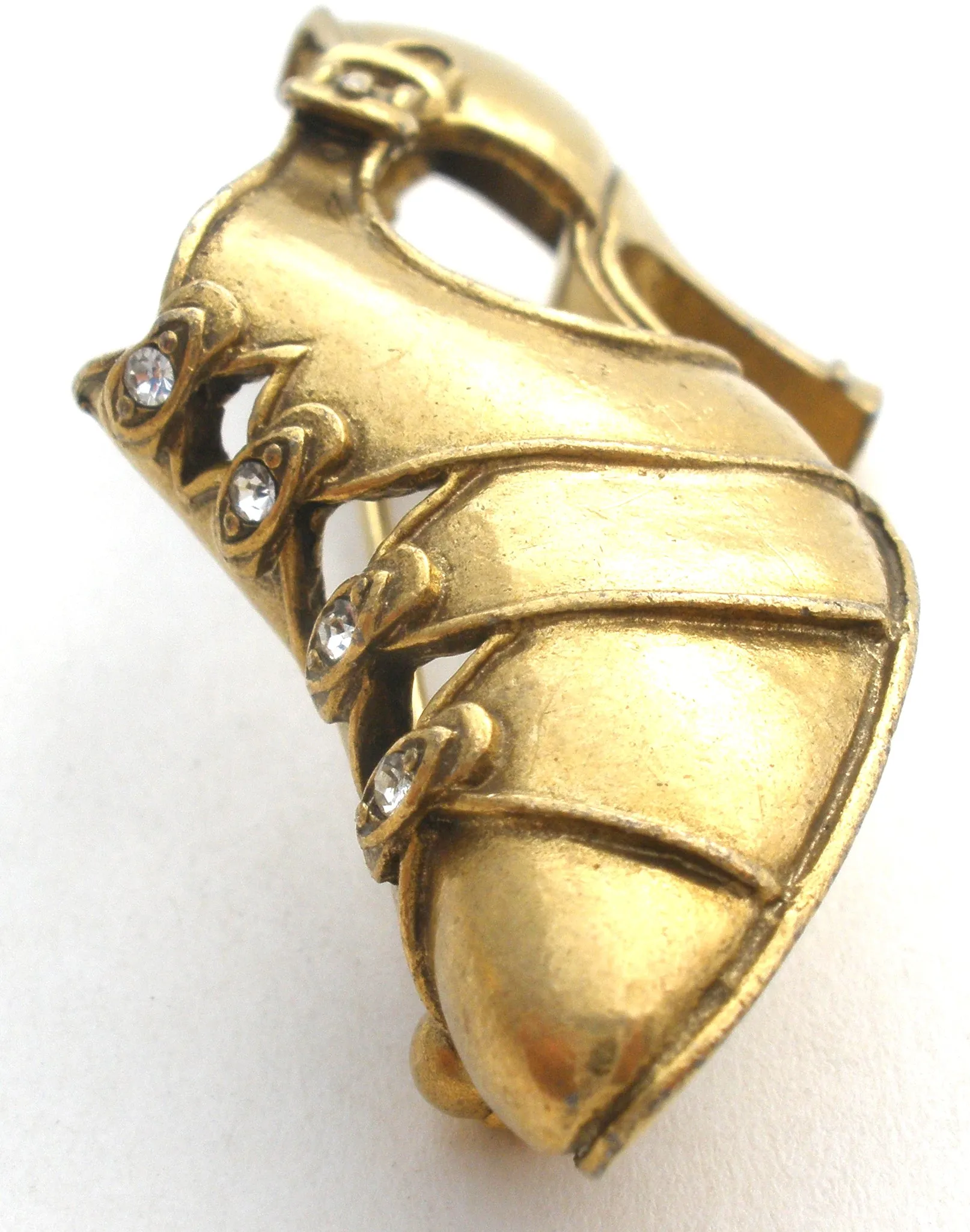 Vintage Shoe Brooch MMA Matte Gold Tone Pin