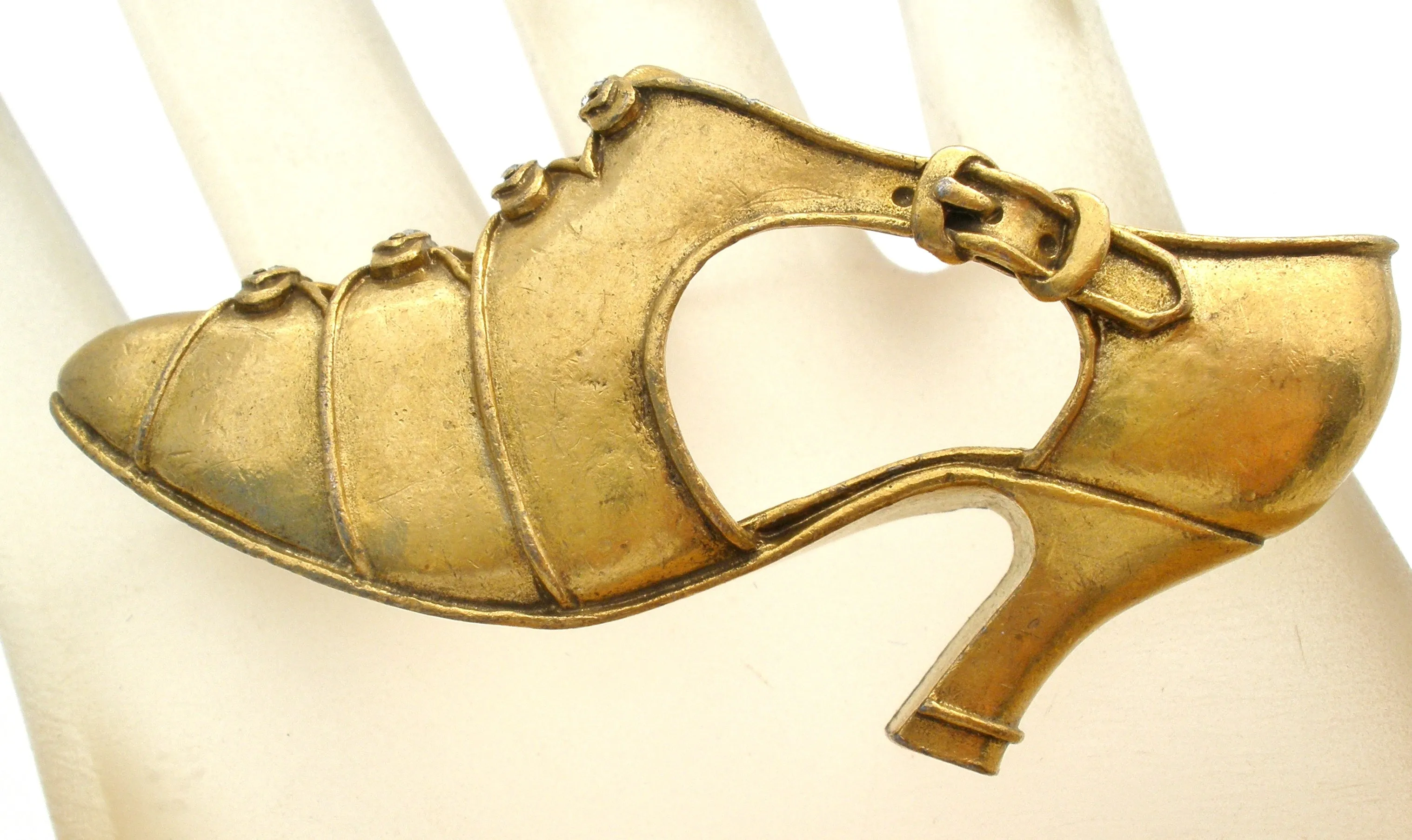 Vintage Shoe Brooch MMA Matte Gold Tone Pin