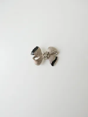 Vintage Silver & Black Ribbon Brooch - One