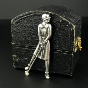 Vintage Silver Pearl Golfer Brooch