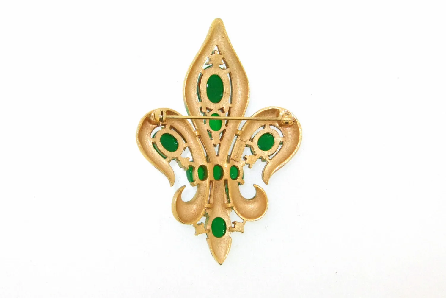 Vintage Trifari Brooch Fleur De Lis L’Orient Collection 1968 Jade Glass