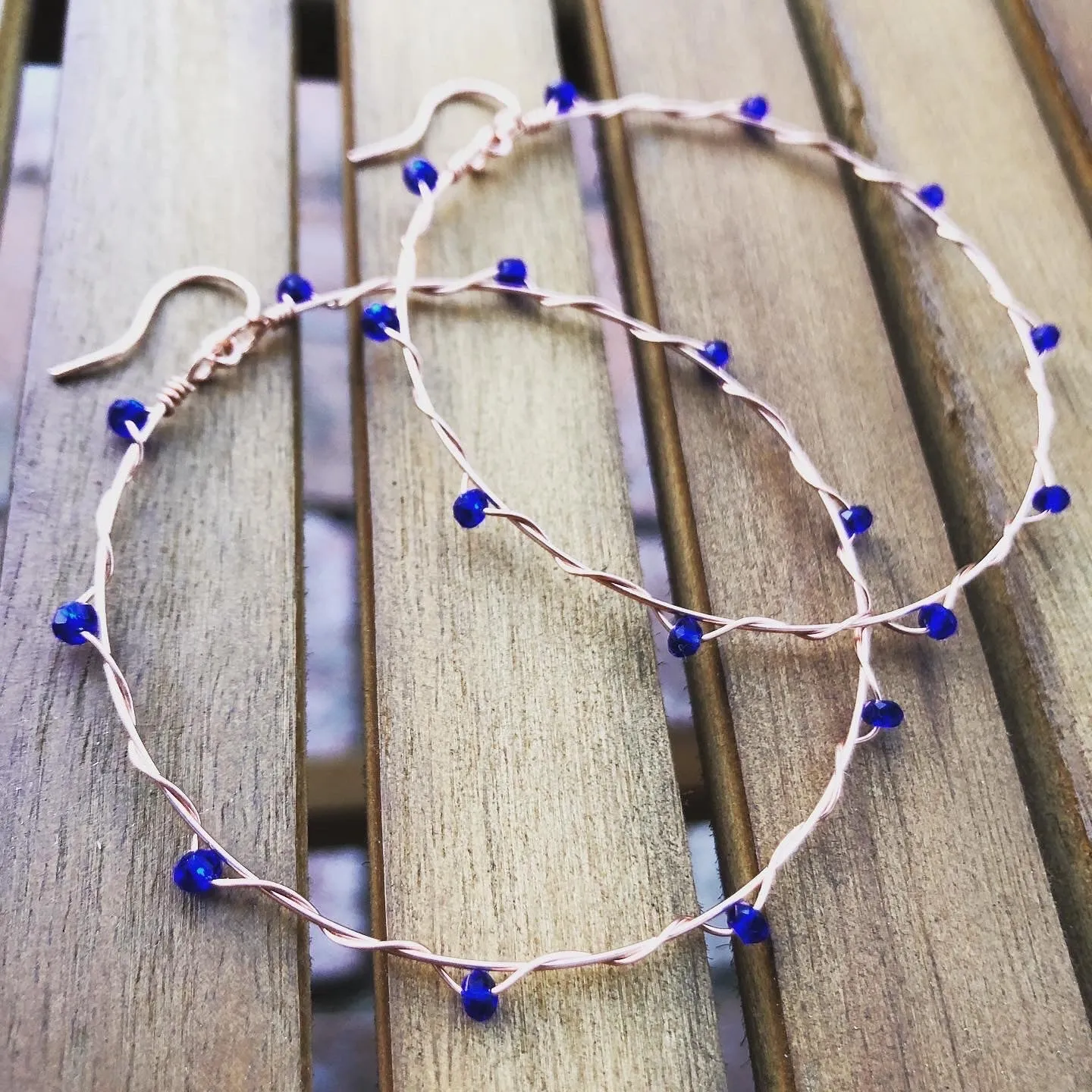 Wire Wrapped Crystal Copper Hoop Earrings