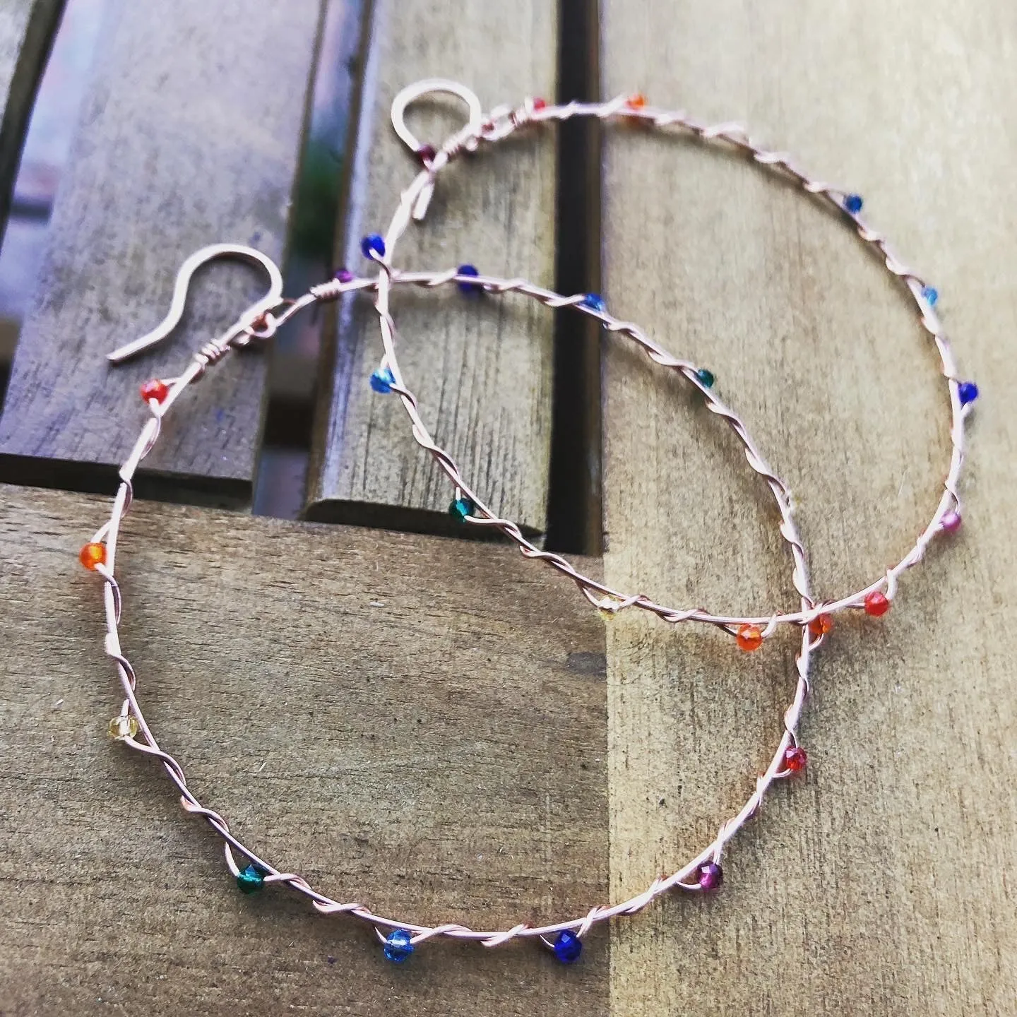 Wire Wrapped Crystal Copper Hoop Earrings