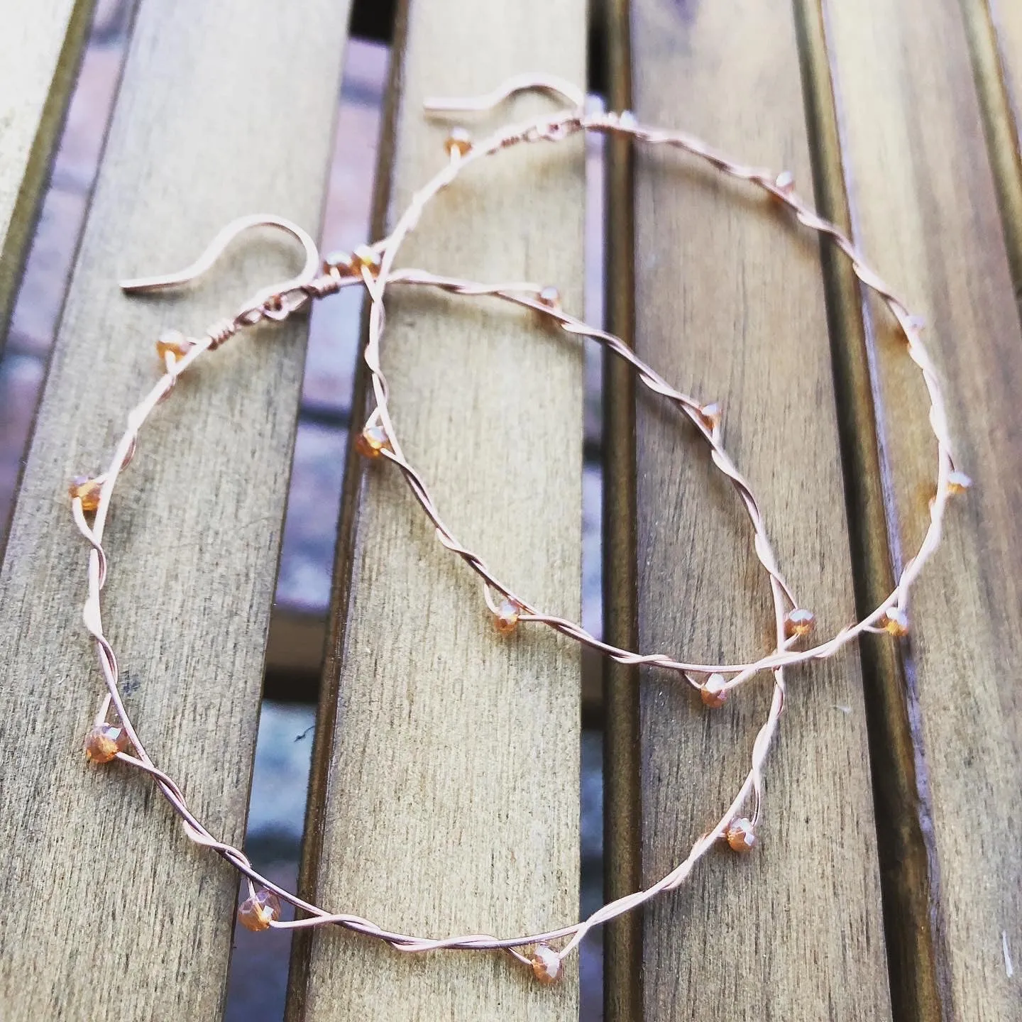 Wire Wrapped Crystal Copper Hoop Earrings