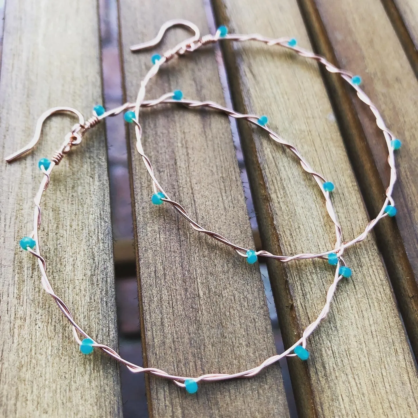 Wire Wrapped Crystal Copper Hoop Earrings