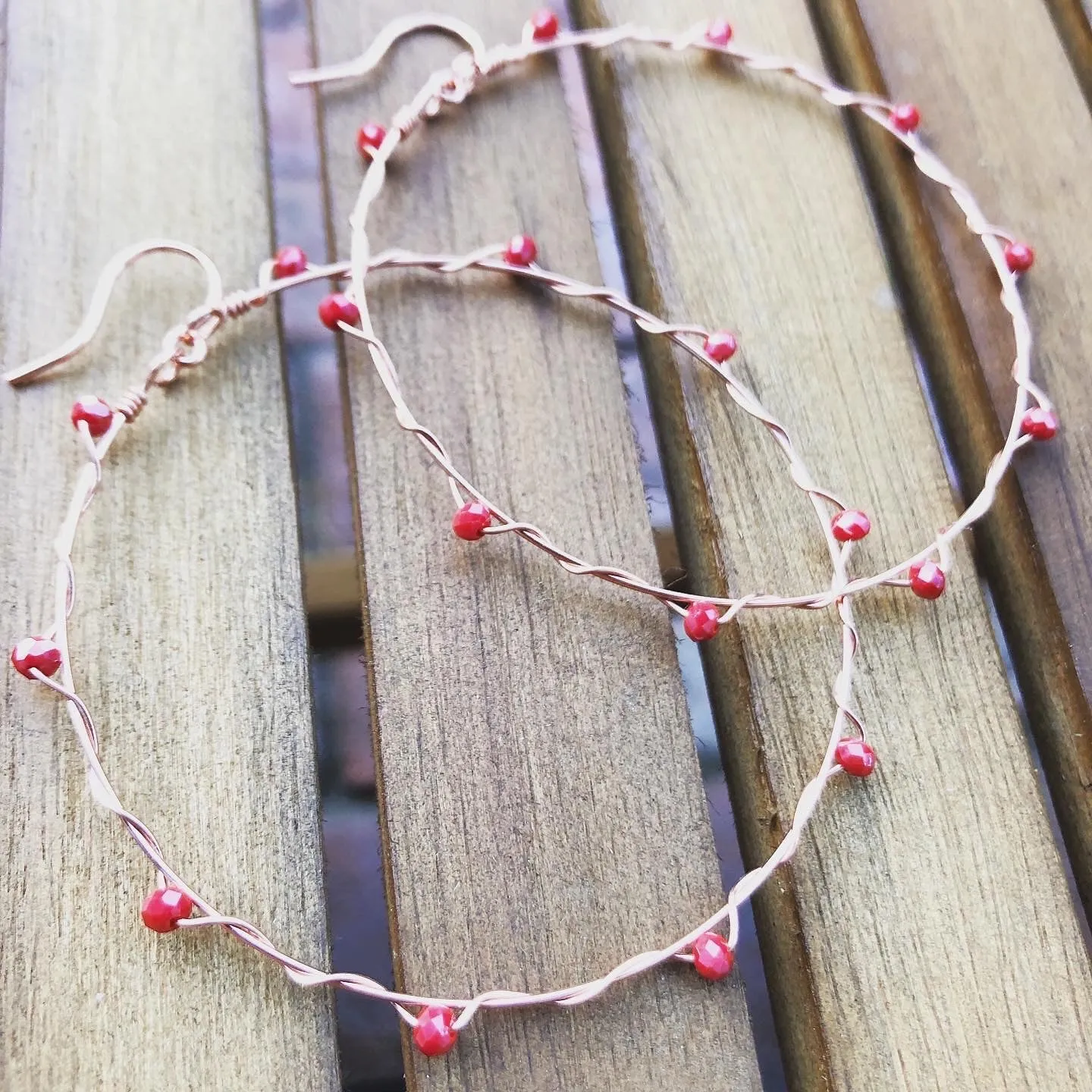 Wire Wrapped Crystal Copper Hoop Earrings