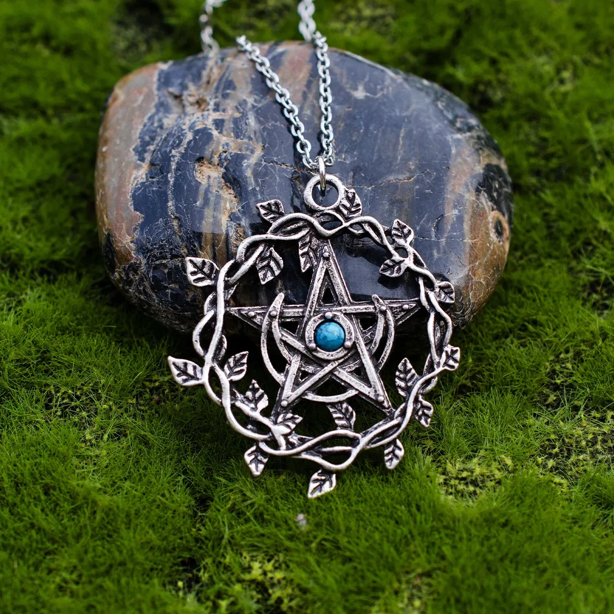 Witch Forest Branch Pentagram Crystal Necklace - Pagan Wicca Occult Jewelry